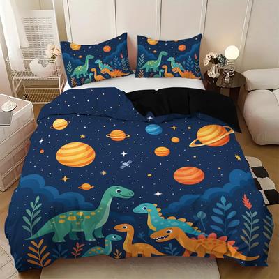 3-teiliges Bettwäsche-Set mit Cartoon-Dinosaurier-Muster, 1*Bettbezug+2*Kissenbezug, geeignet für King-Size-Bett, Einzelbett für alle Jahreszeiten