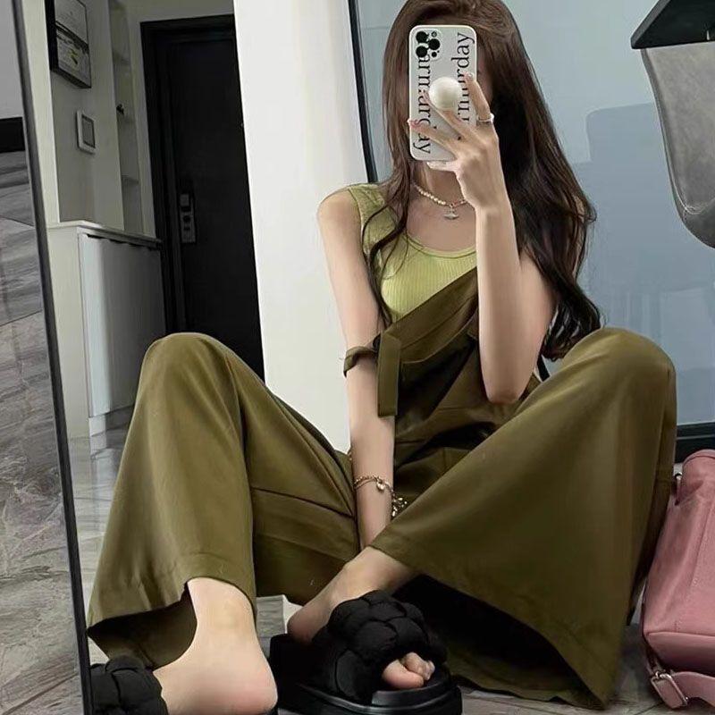 Women s Retro Green High Waist Wide Leg Overalls - 2026 Summer Collection S up to 90 lbs