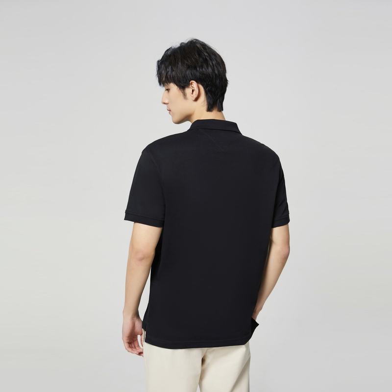 Tommy Hilfiger Plain Knit Cotton Casual Embroidered Polo Shirt Men Polo Shirts Black 78J6833BDS