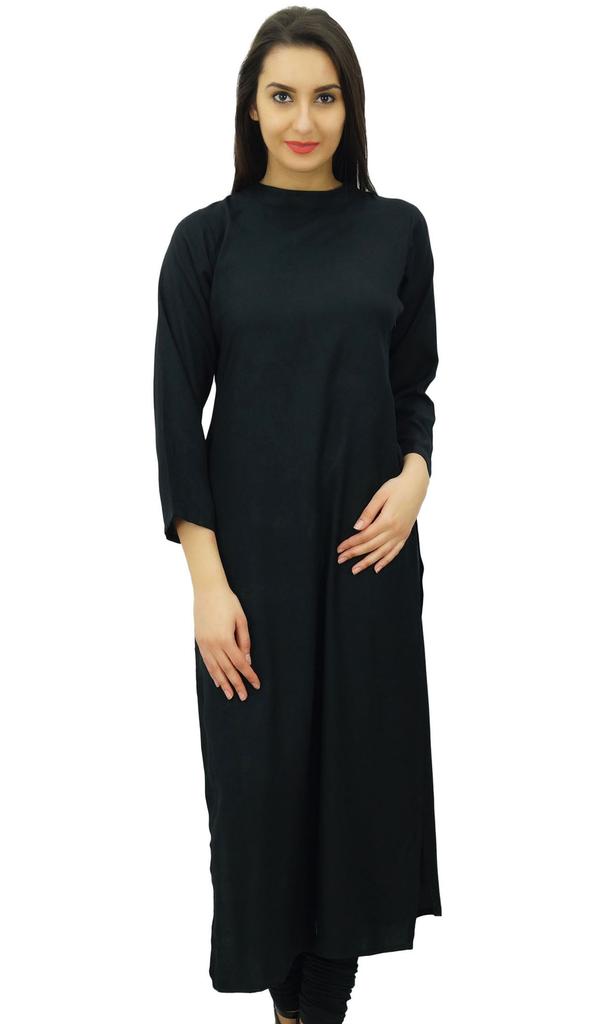 Bimba Women Full Sleeve Straight Kurta Ethnic Rayon Kurti Plain Long Tunic