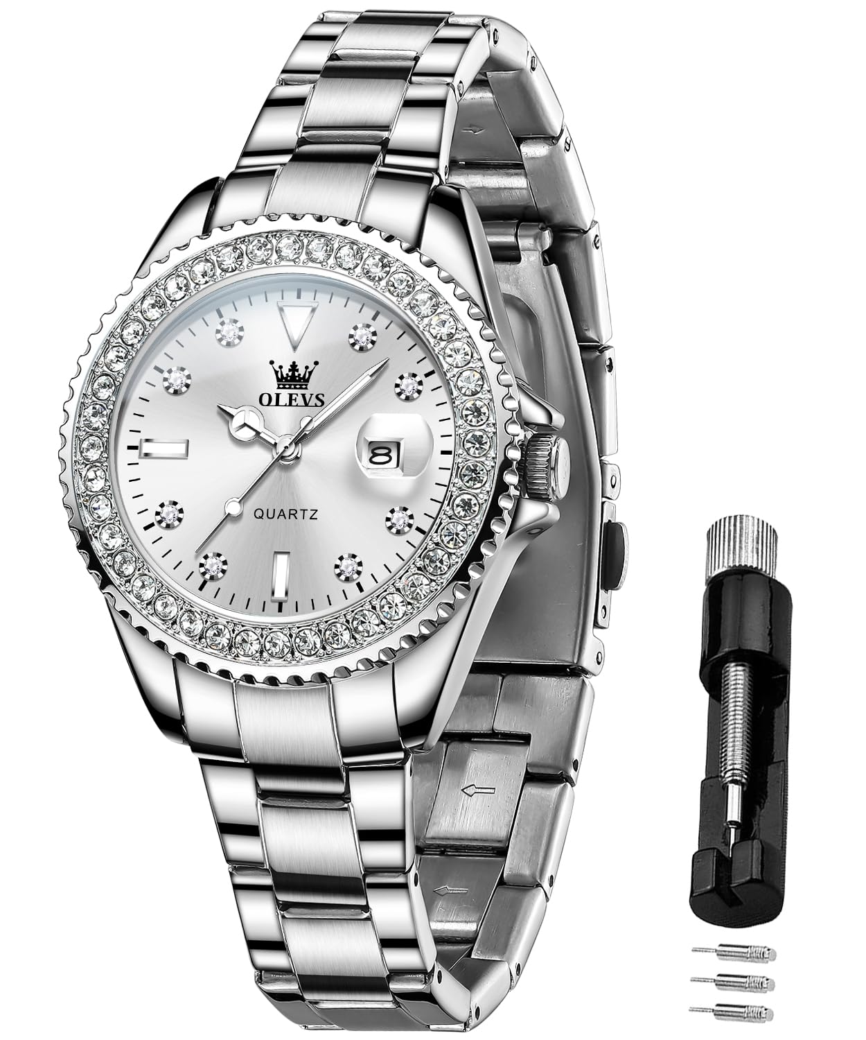 

OLEVS Women s Stainless Steel Quartz Watch with Diamond Dial, Luminous Hands, 30M Water Resistant, Popular, Cute, Stylish, Business, Gift for Women, W