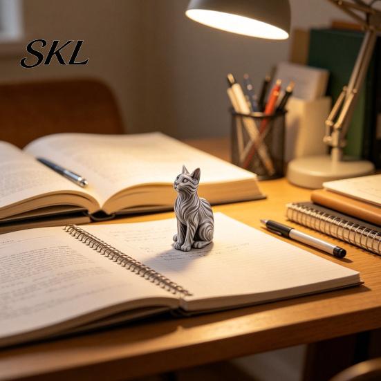 Cat Figurine for Display 3D Printed Statue with Wavy Fur, Modern Sitting Cute Desk Accessory Bookshelf Decor, Minimalist Art Sculpture Home