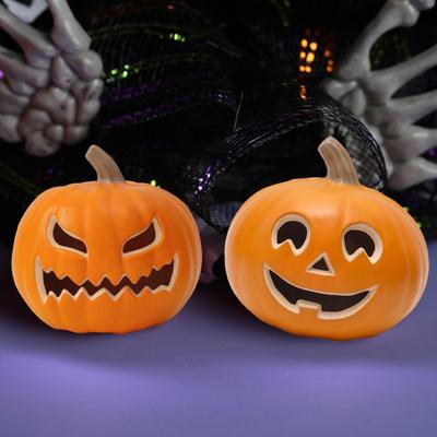 Halloween Pumpkin Lantern Light Up Pumpkin Ornament with Spooky Curved Face for Halloween Party Indoor Outdoor Decor