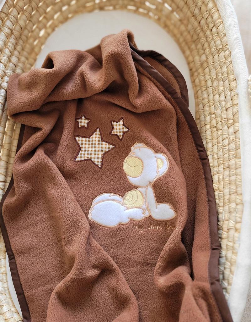 Fleece blanket for babies - Carlo - Teddy bear with stars, brown