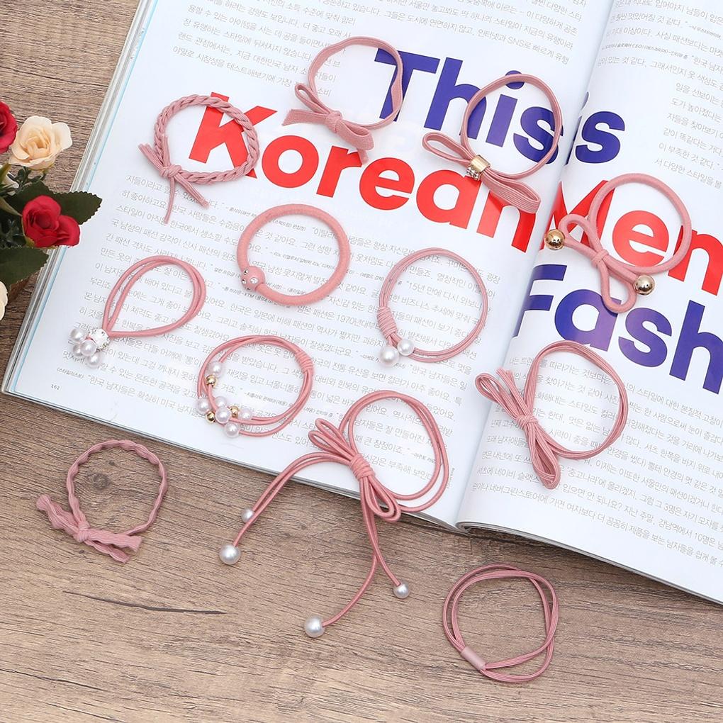 Women's Hair Tie 12-piece Set (Pink Rack) Pointed Elastic