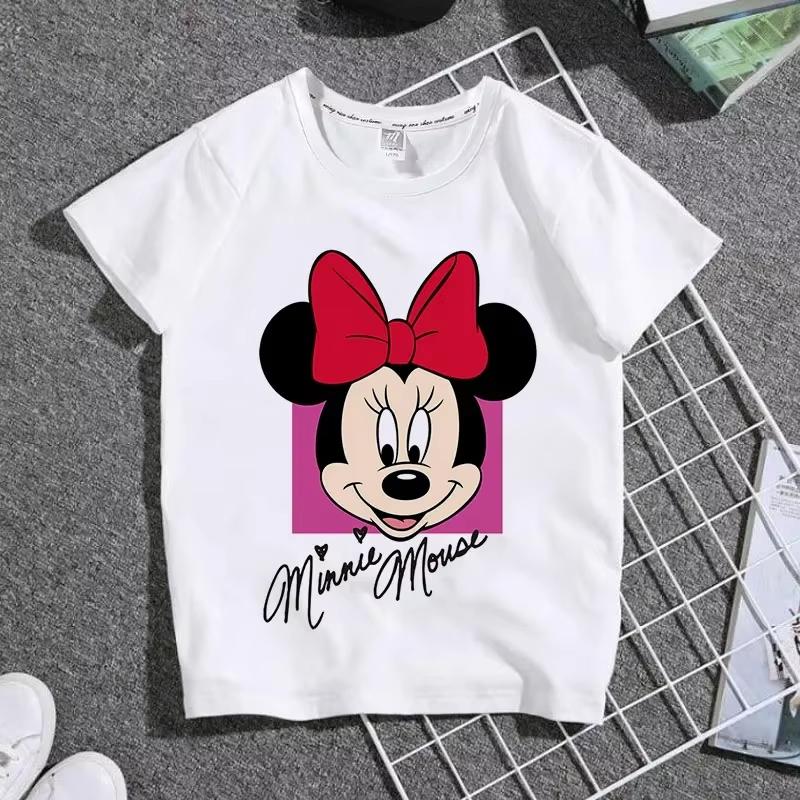 Cartoon Cute Mickey Summer Childrens Cotton Tshirt Y2K Harajuku Casual Tshirt Top Street Fashion Unisex Women Clothing