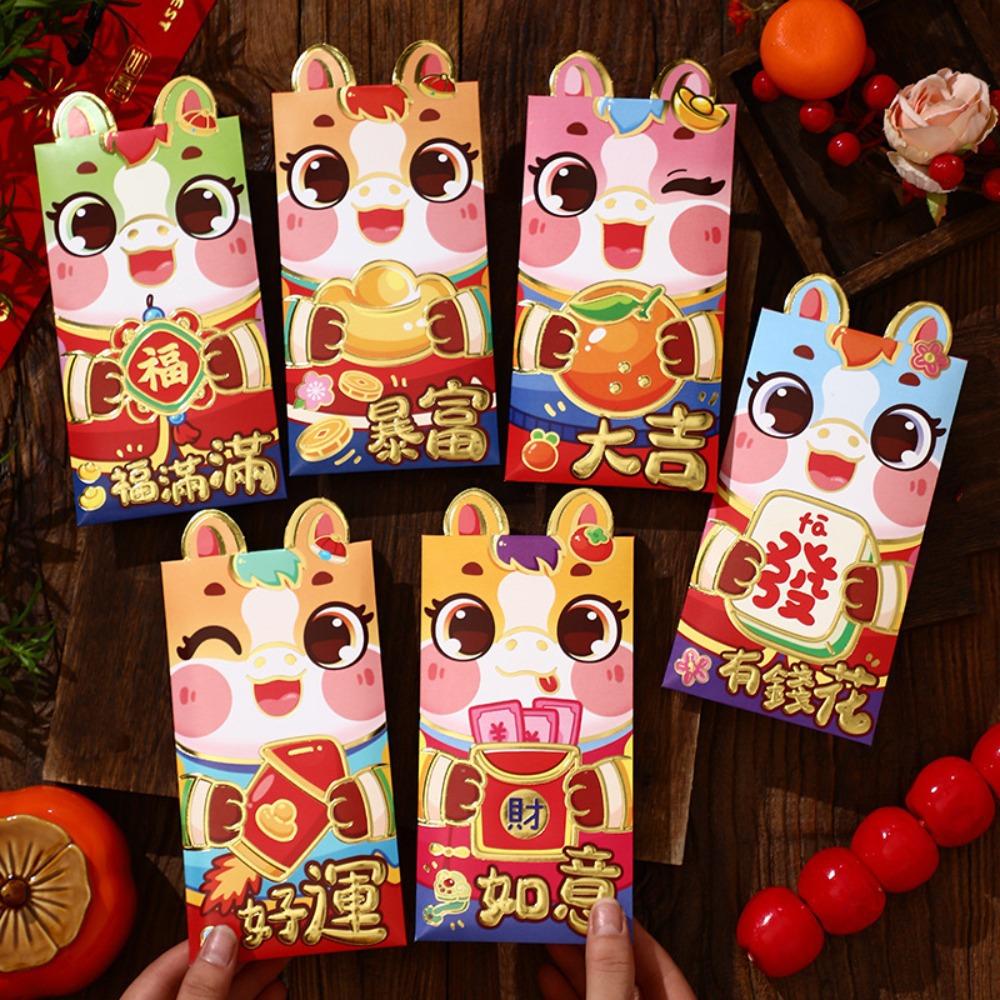 6pcs Red Color Spring Festival Hongbao Cartoon Lucky Money Envelopes Cartoon Red Packets Lunar Year