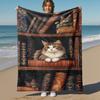 1PC Bookshelf, catsOutdoor Flannel Blanket - Soft Plush Decor for Picnics, Camping, Bedroom, Playroom, Office, or Lunch Break 1291A