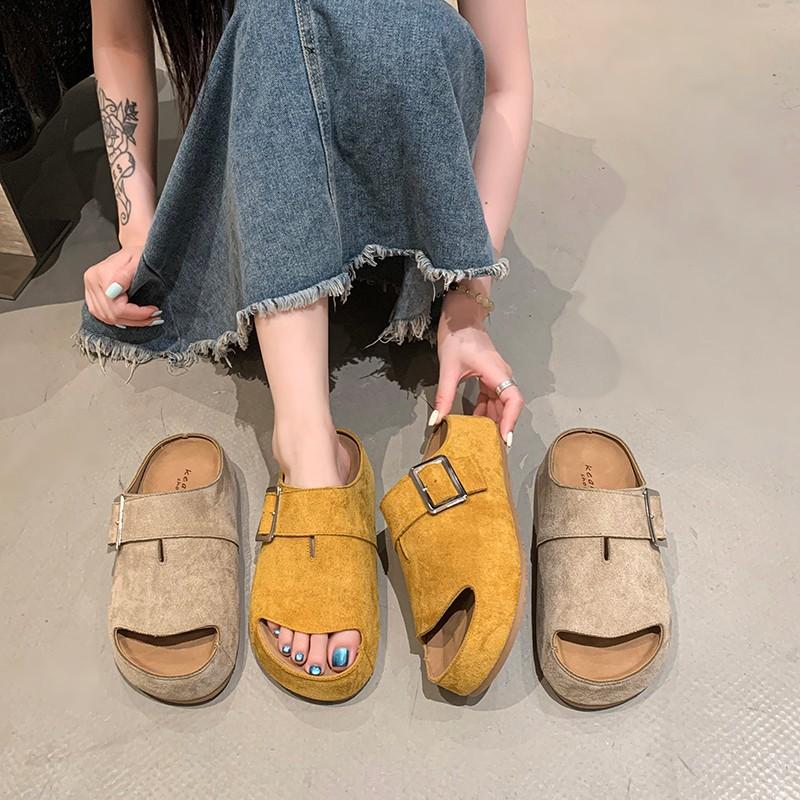 Boken Kapcie Damskie Letnie Skórzane Casualowe Płaskie Buty Jednoramienne Miękkie Klapki