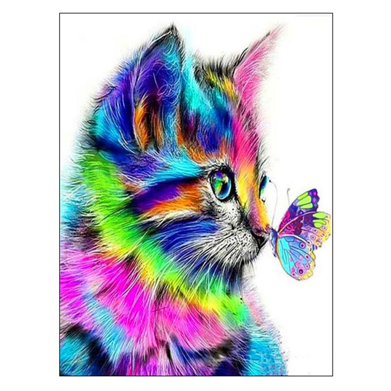 

5D DIY Алмазная картина Тигр, кошка и котенок Алмазная вышивка Набор для вышивки крестом Полный горный хрусталь Мозаика Домашний декор Round 20x30cm