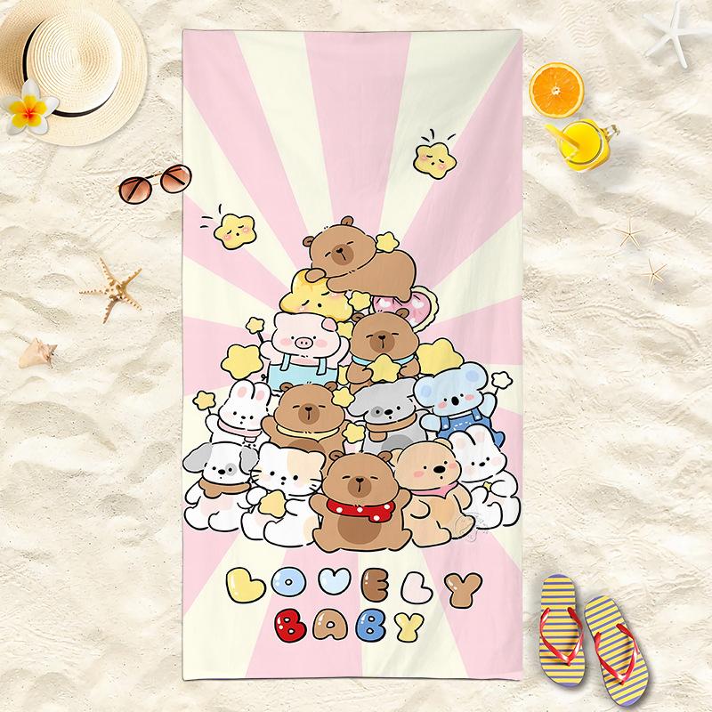 New Capibara Beach Towel Cute Capybara Soft Beach Towel Microfiber Cartoon Printed Towel Comfortable Soft Beach Towel