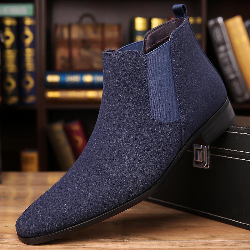 Luxury Fashion Designer New Suede Leather Pointed Toe Business Casual Ankle Boot For Men Winter Chelsea Leather Shoes