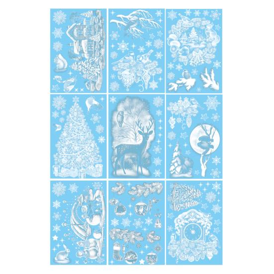 9Pcs/Set Christmas Stickers Self-adhesive Glass Film Snowman Elk Santa Claus Xmas Tree Patterns Removable