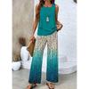 Women's Loose Fit Two Piece Outfit Sleeveless Tank Top High Waist Wide Leg Pants Set With 3D Abstract Print For Casual Summer Daily Wear