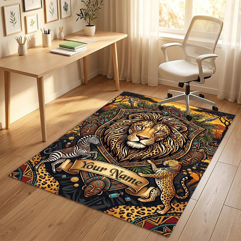 Lions Majesty Theme Soft Crystal Velvet Rug Custom Name & Text Print Non Slip Floor Rug for Bedroom Living Room