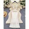 Socialite Sexy Hollow Out V-neck Chest Emphasizing Sling Waist Hugging Hollow Out Lace Dress Women French Style Banquet Formal Dress Long Dress