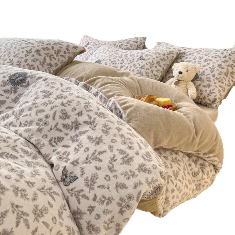 Thickened Milk Fleece Bed Four-Piece Set, Double-Sided Fleece Coral Fleece Quilt Cover, Bed Sheet Three-Piece Set