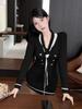 France Autumn Sexy Knit One Piece Dress Women V-neck Elegant Y2k Slim Dresses Female Korean Fashion Party Sweater Dress Winter