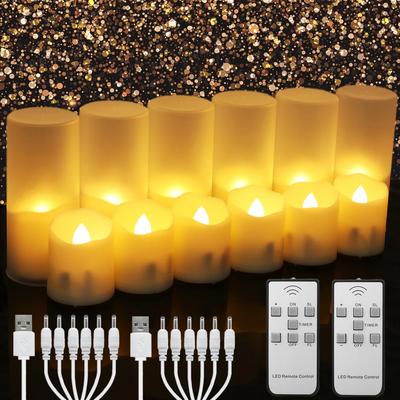6/24 Adet Şarj Edilebilir Alevsiz Mumlar Abajurlu Titreyen LED Elektrikli Çay Işıkları Zamanlayıcı Uzaktan Kumandalı USB Şarj Kabloları Mumlar