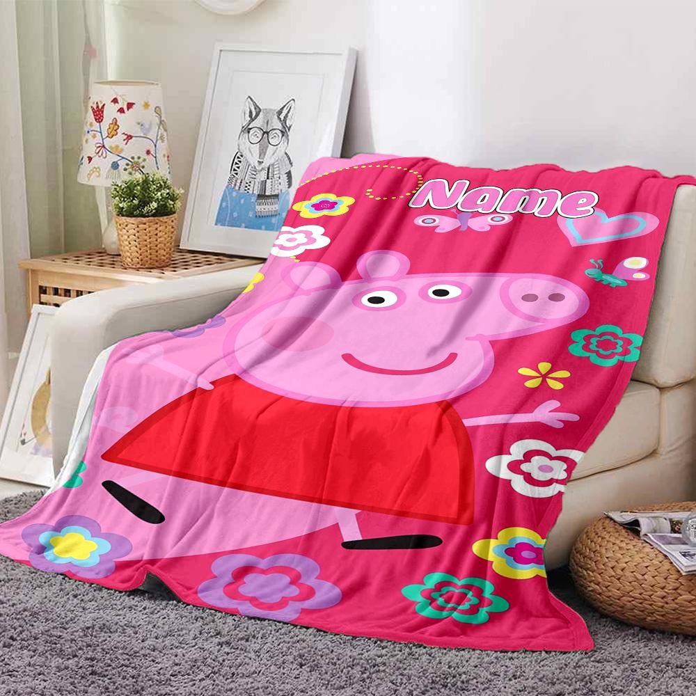 Custom Name Peppa Pig Ice Cream Party Party Blanket For Couch Bed Plush Cozy Fuzzy Blanket Super Soft Warm Blankets For Fall And Winter 0916106