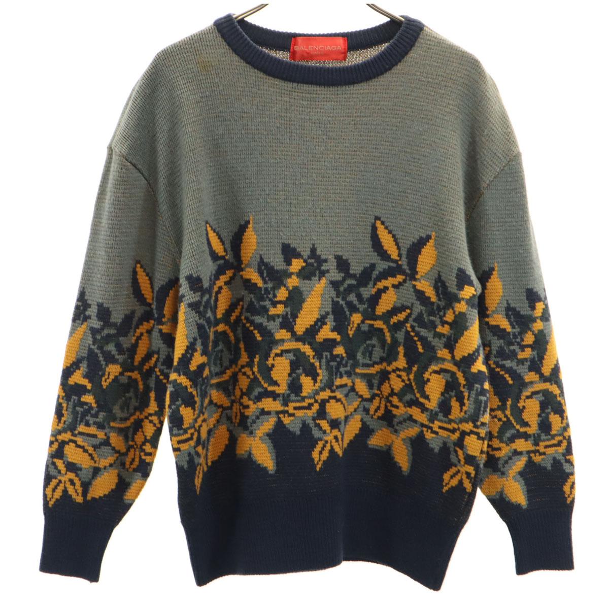 

BALENCIAGA 90-е Старый Цветочный Свитер с длинным рукавом M Угольно-серый трикотаж Женский Б/У