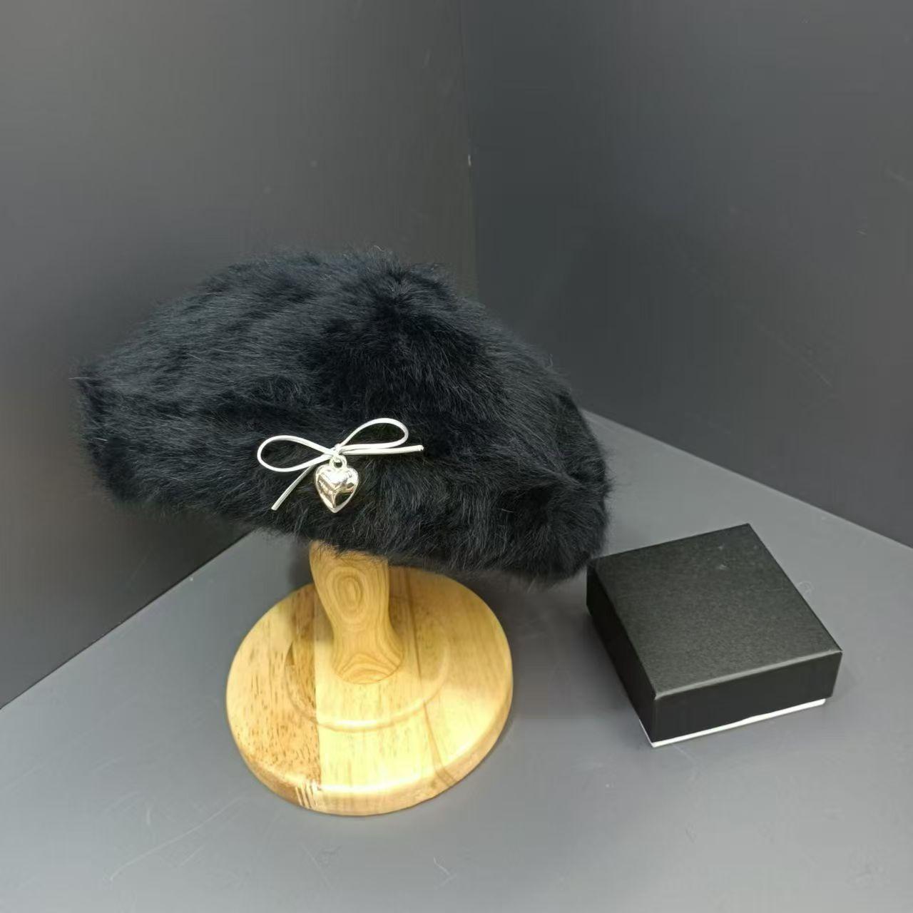 

Корейская версия универсального берета с бантом и кроличьим мехом сзади, белый, женский, новый, зимний, милый и симпатичный M（56-58cm）