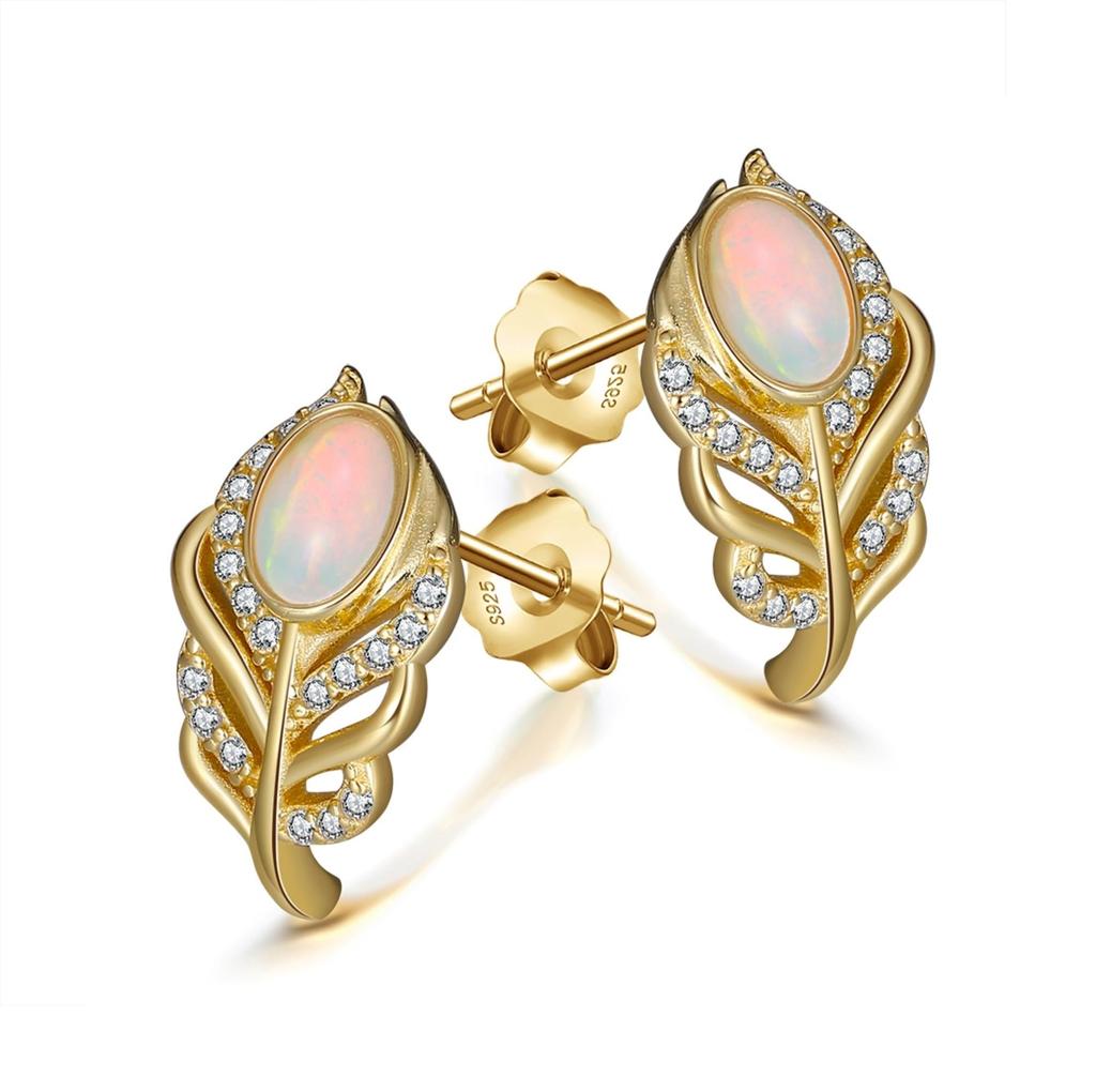 HeyMeili Women's Feather Stud Earrings, Stylish Design, 925 Sterling Silver with Opal Backing, Popular Jewelry for Women, Gift, Gold Plated