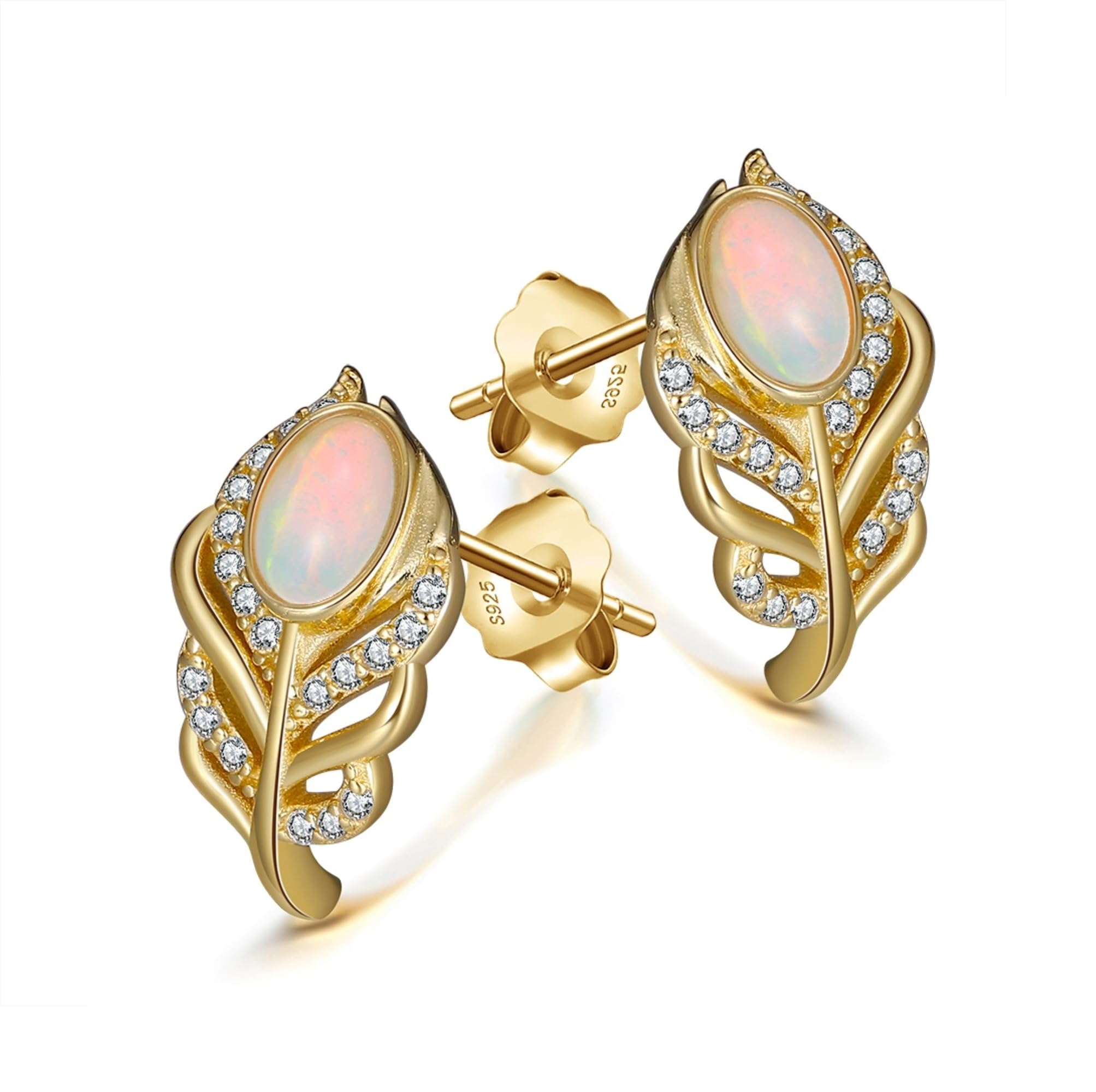 

HeyMeili Women s Feather Stud Earrings, Stylish Design, 925 Sterling Silver with Opal Backing, Popular Jewelry for Women, Gift, Gold Plated