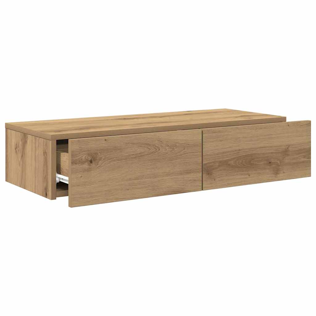 Wall Mounted Shelf with Drawers Artisan Oak Finish 80 x 33 x 17 cm Engineered Wood