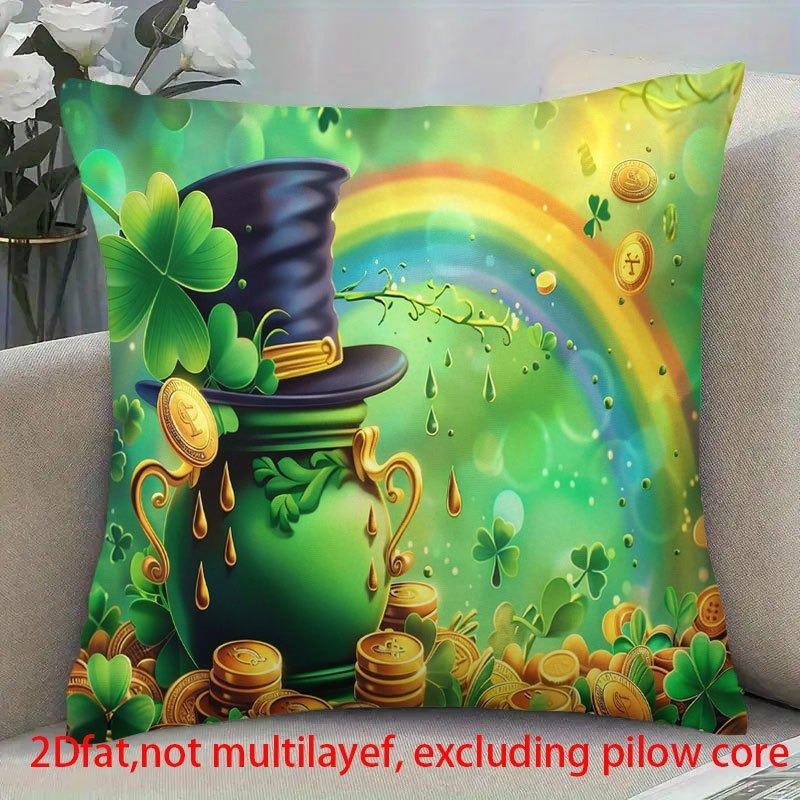 1 Pack Irish Lucky Pillowcase - Shiny Gold Pot with Rainbow Print Clover Pattern None