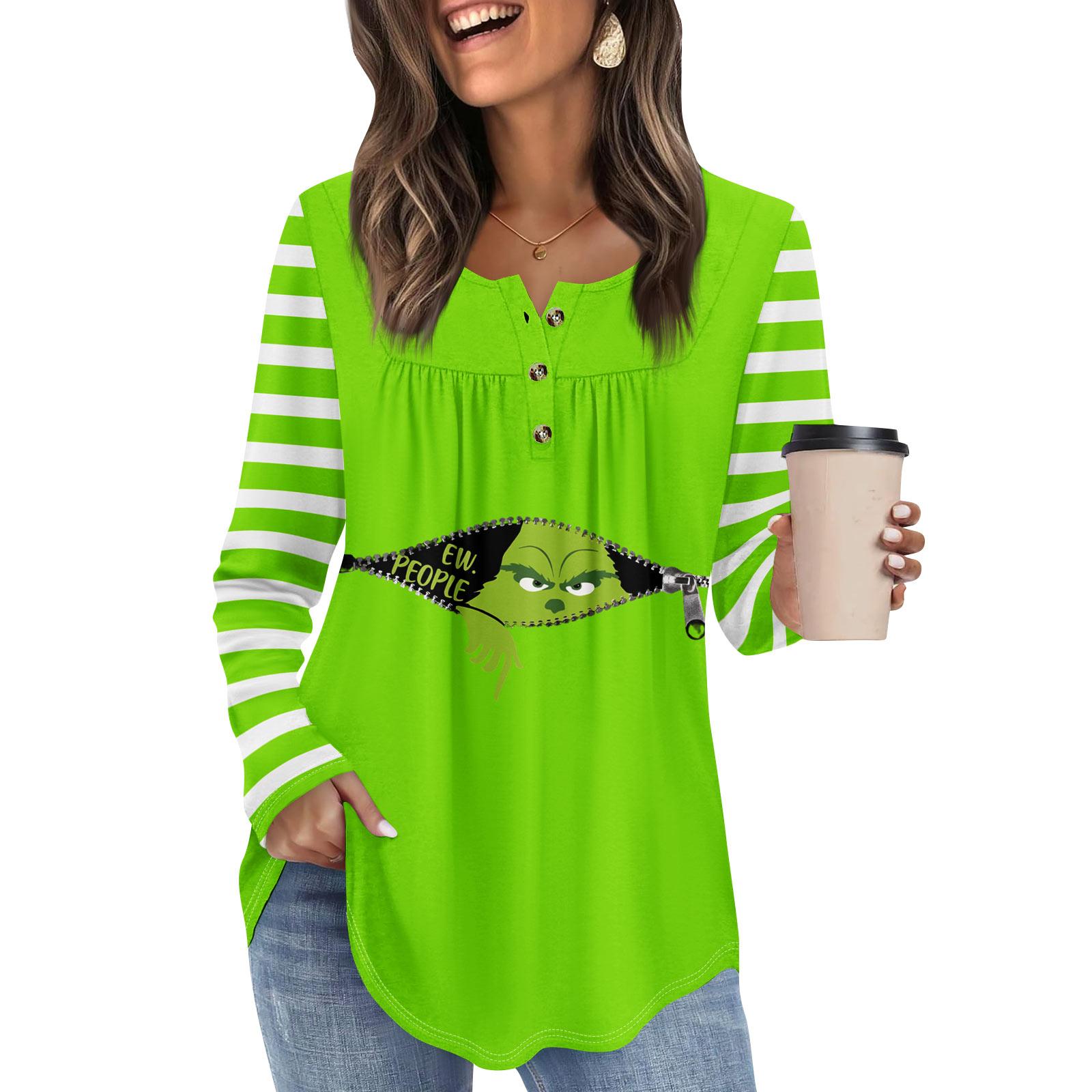 

Женская туника с длинным рукавом, свободные топы, повседневные топы оверсайз, плиссированная туника, застегивающаяся на пуговицы, повседневные женские топы с принтом XL