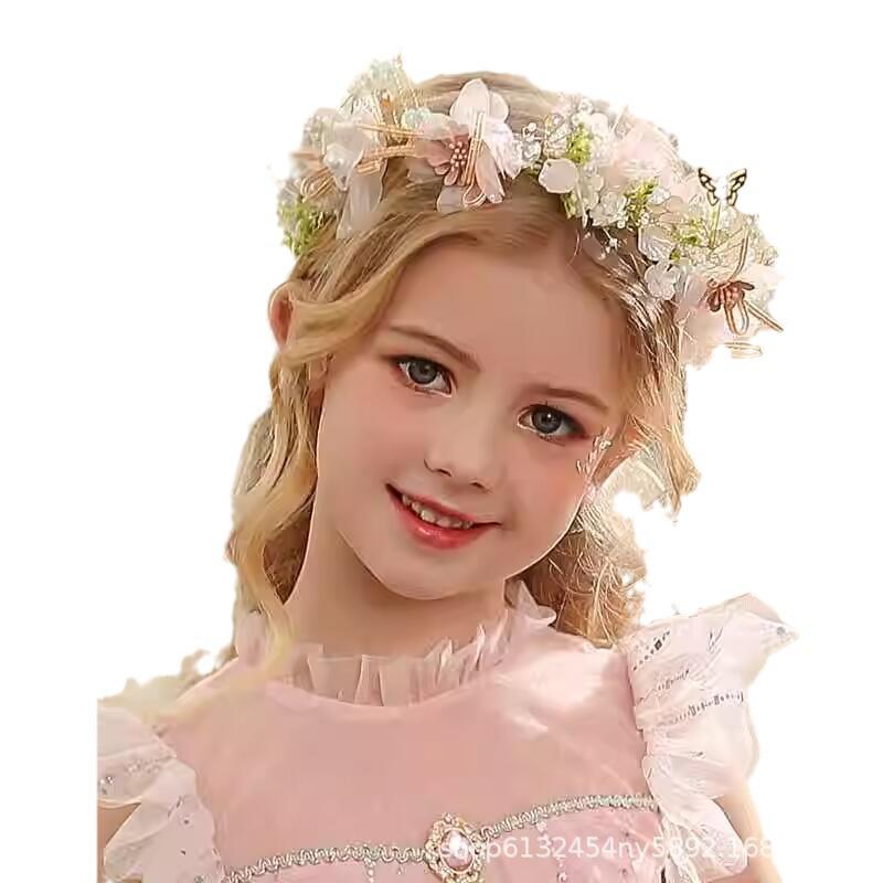 Children's Floral Princess Headband with Ribbons & Pearls – Wedding & Mori Style Hair Accessory