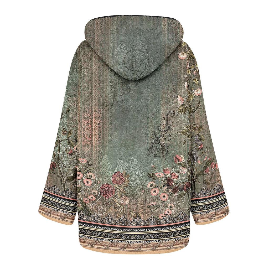 Γυναικείο χειμωνιάτικο βελούδινο λουλουδένιο μπουφάν μακρυμάνικο