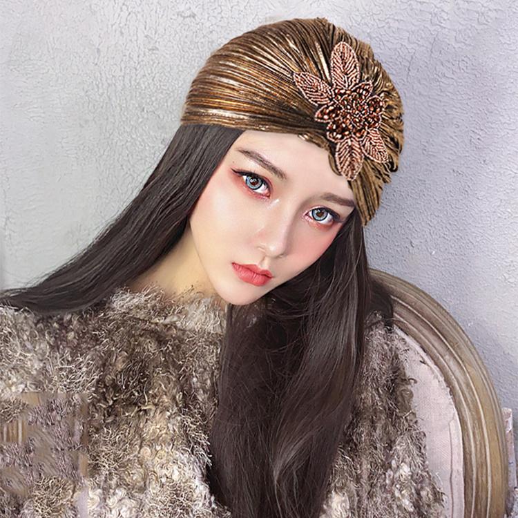 Fashionable Diamond Studded Flower Decorated Hat with Western Style Women's Handbag Headscarf Hair Cover Headband Fashion Hat