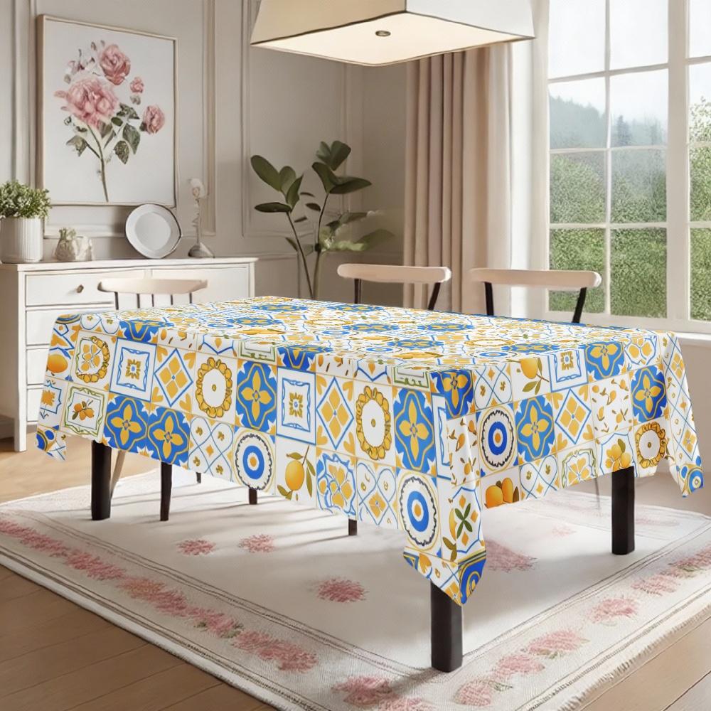 Mediterranean Pattern Rectangle Table Cloth for Table Decor Kitchen Dining Waterproof Reusable Tablecloth for Tables Dining Room