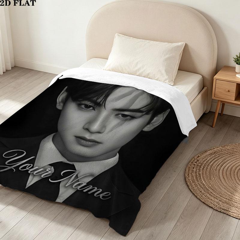 1PC Name Black White Custom Name Patterned Flannel Blanket Suitable For All Seasons for Home Decor Warmth and Comfort Gifts Holiday Gift