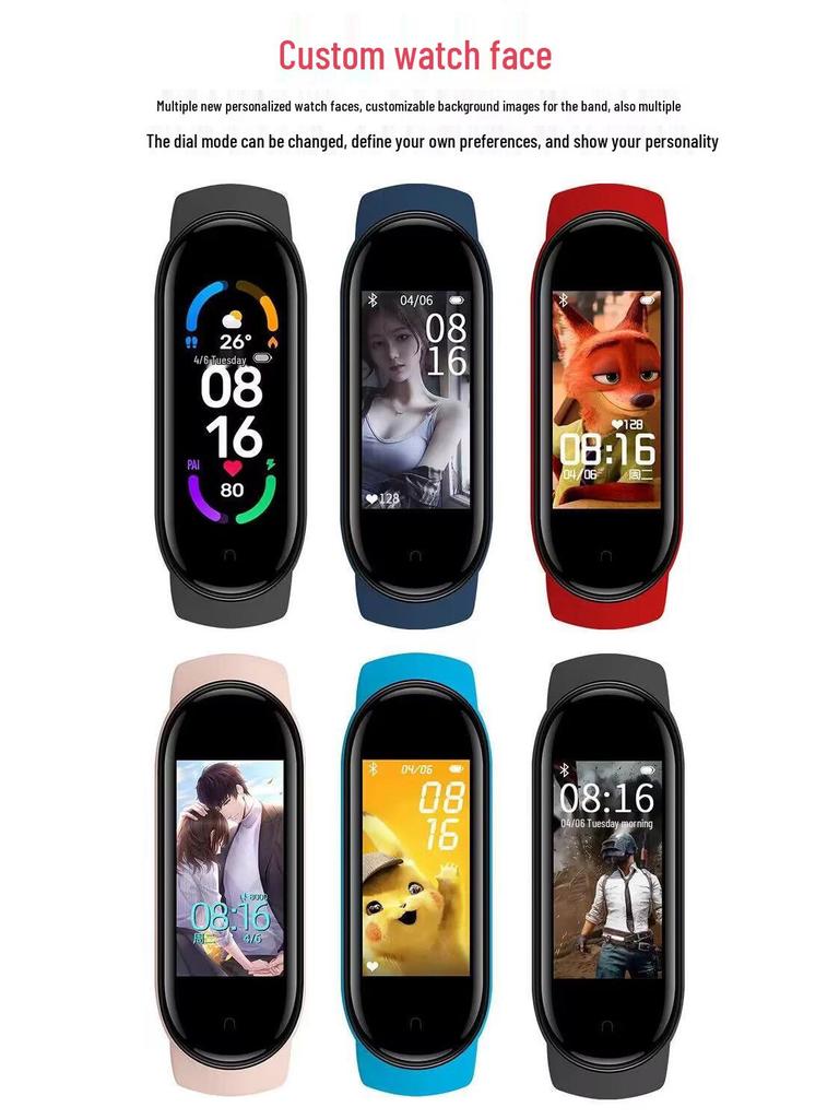 M6 Smart Bracelet: Heart Rate, Blood Pressure, Bluetooth, Pedometer, Music, Weather, Sleep Monitoring.