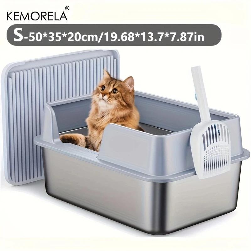 Large Stainless Steel Cat litter box Open Cat Toilet Durable Comfortable And Easy To Clean With A Litter Scoop And Litter Mat
