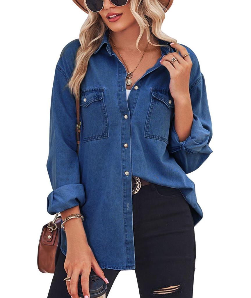 Women's Slimming Denim Jacket: Cross-border Style, Single-breasted, Long-sleeved, Casual Shirt