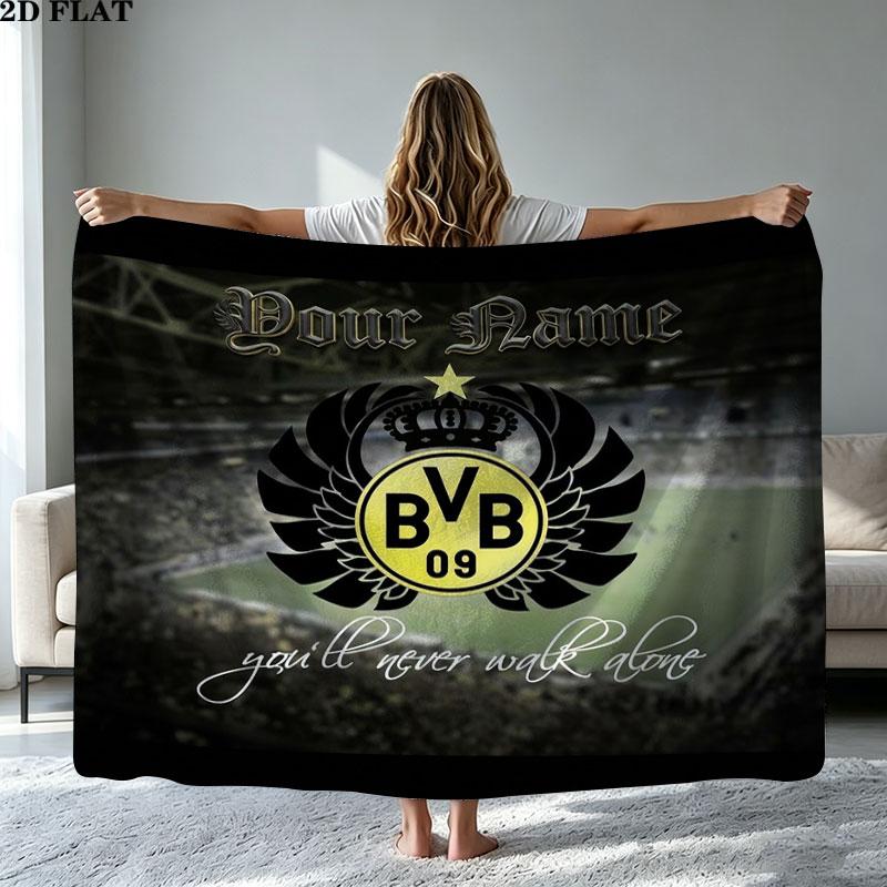 1PC Borussia Custom Name Patterned Flannel Blanket Suitable For All Seasons for Home Decor Warmth and Comfort Gifts Holiday Present