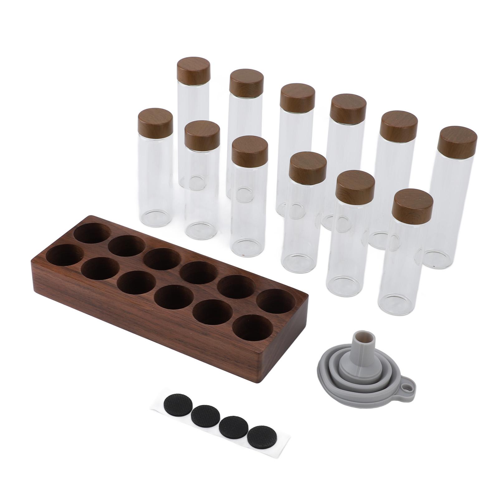 

12 шт. пробирок для хранения кофейных зерен, стеклянные герметичные банки для дозирования кофейных зерен с подставкой из грецкого ореха, воронкой для L