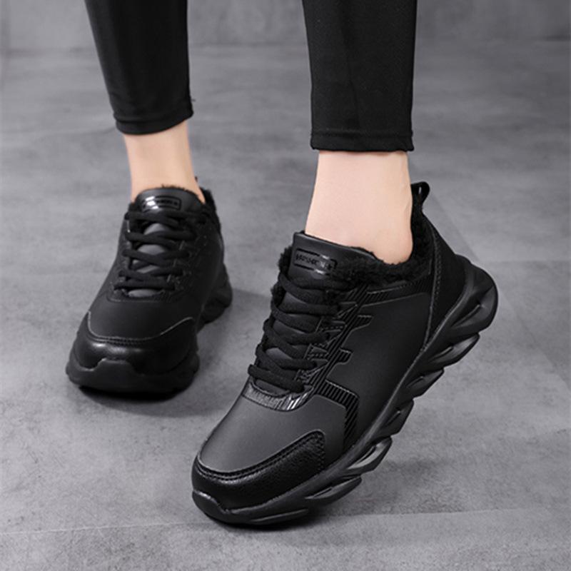 Brand women's shoes autumn and winter sports shoes leather waterproof and lightweight running shoes women's black soft-soled casual non-slip