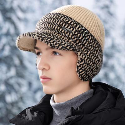 Ridhatt Mjuk Plysch Insida Bred Brätte Öronskydd Stickad Basebollkeps Vind Snömotstånd Höst Vinter Stickad Hatt