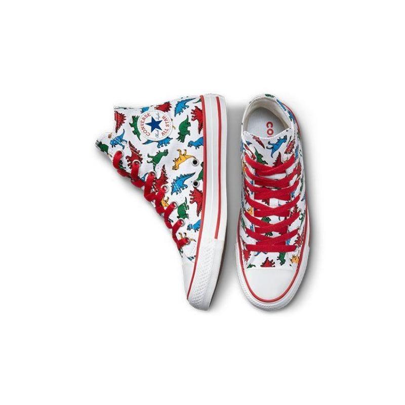Converse Buty All Star Teen High płócienne z nadrukiem dinozaura Odporne na ścieranie Białe A01668C