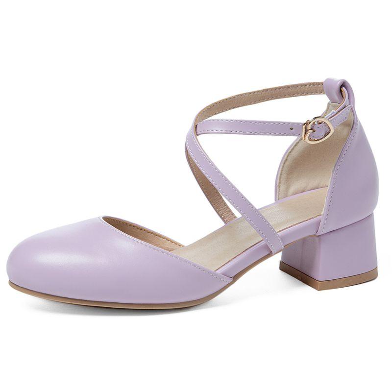 2025 Sweet Mary Janes Women Sandals Round Toe Thick Heels 4cm Buckle Strap Large Size 46 47 48 Fashion Dating Shoes