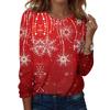 Women's Christmas Printed Long Sleeve Round Neck Top Casual Blouse