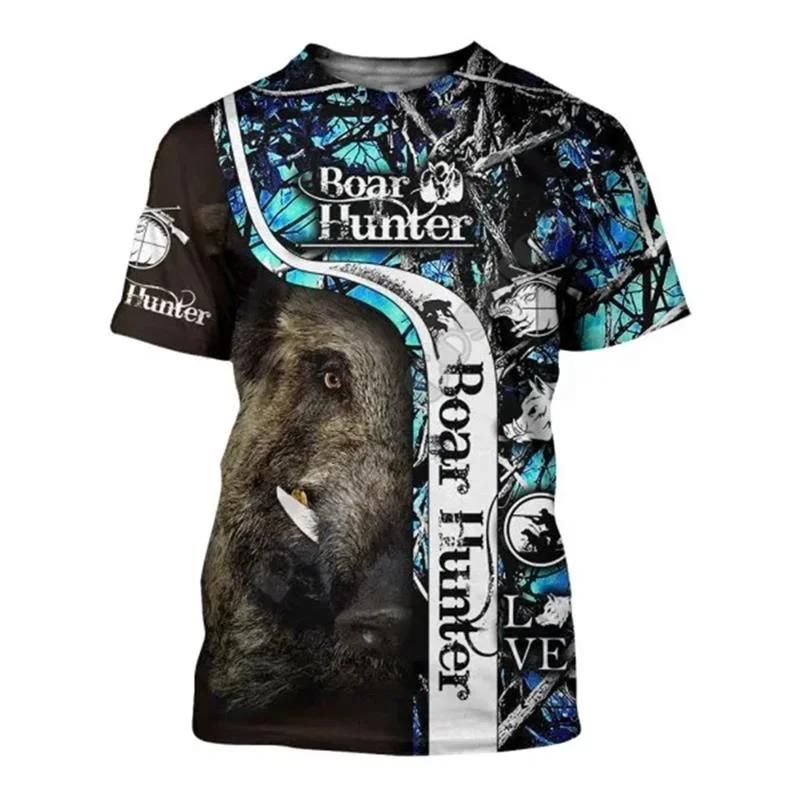 Wild Boar 3D Printed T-shirt Men's Short Sleeve O Collar Outdoor Hunter Animal Loose Dry Breathable Personality Clothing