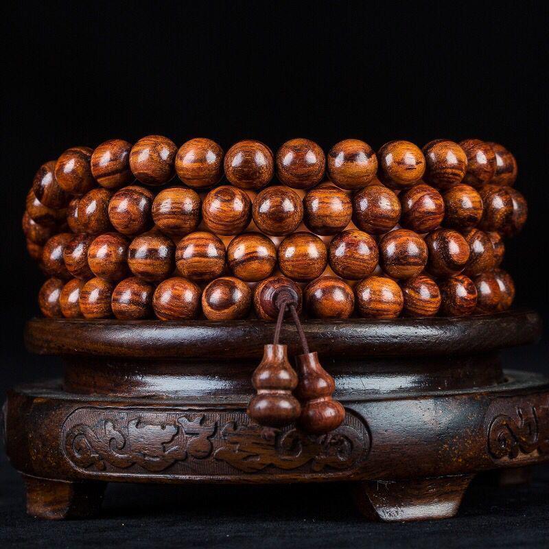 Authentic Hainan Huanghuali Pearwood Buddhist Beads Bracelet - 108-Piece Ghost Face & Eye Design for Men & Women