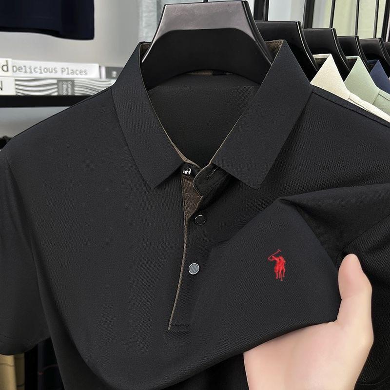 STORN Men's Ice Silk Cool Short-sleeved Polo Shirt, Fashionable Paul Embroidered Golf Fine Casual Business T-shirt