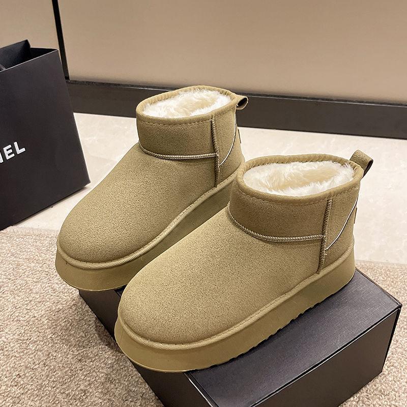 2025 Winter Snow Boots Women's Simple Short Boots Flat-soled Short Boots Thickened and Velvet Warm Thick-soled Student Cotton Shoes